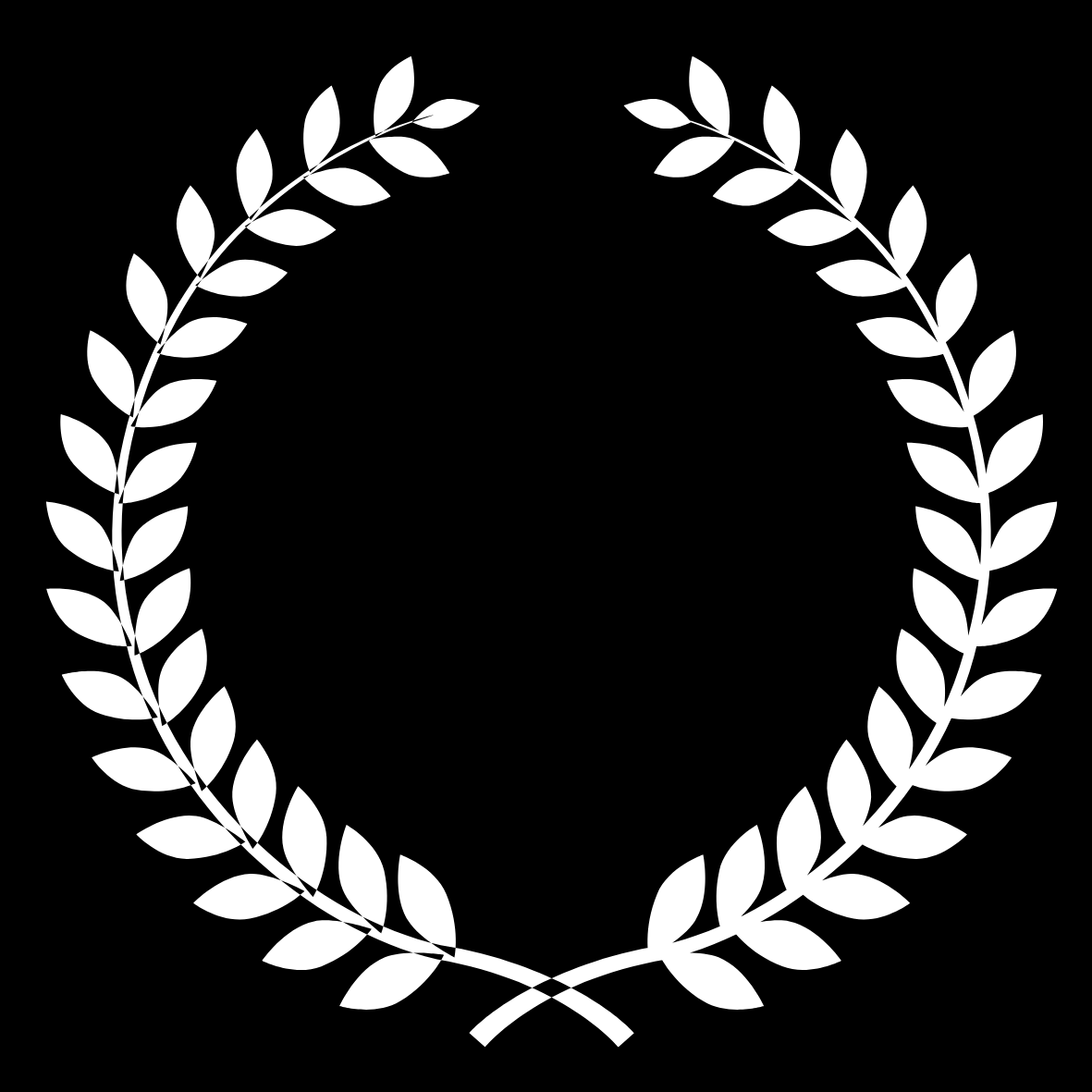 Empty white laurel wreath on black background.