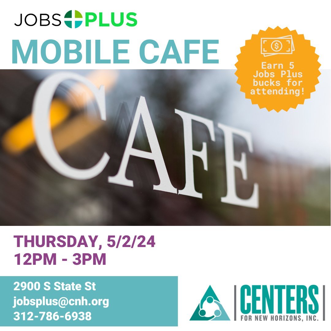 2900 - Come on down + meet the Jobs Plus team this coming Thursday, 5/2! Hear what's new and upcoming with Job Plus. We&rsquo;ll be serving tea, coffee, and hot chocolate as well as a variety of snacks.

👉🏿Learn more about all of our upcoming event