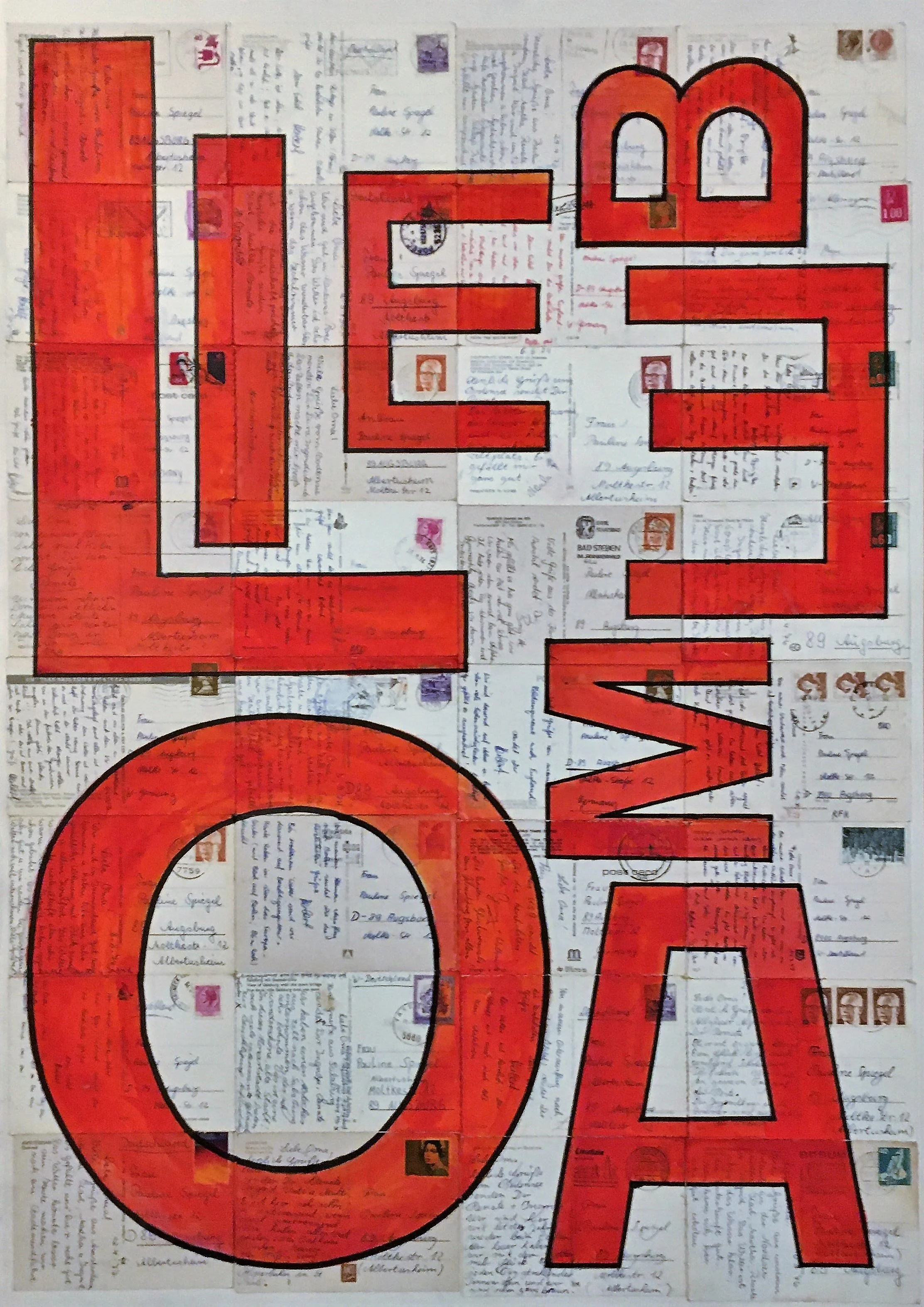 Liebe Oma, 2022, Karten der Enkel an die Oma (1972 – 78), Typografie, 83 x 59 cm