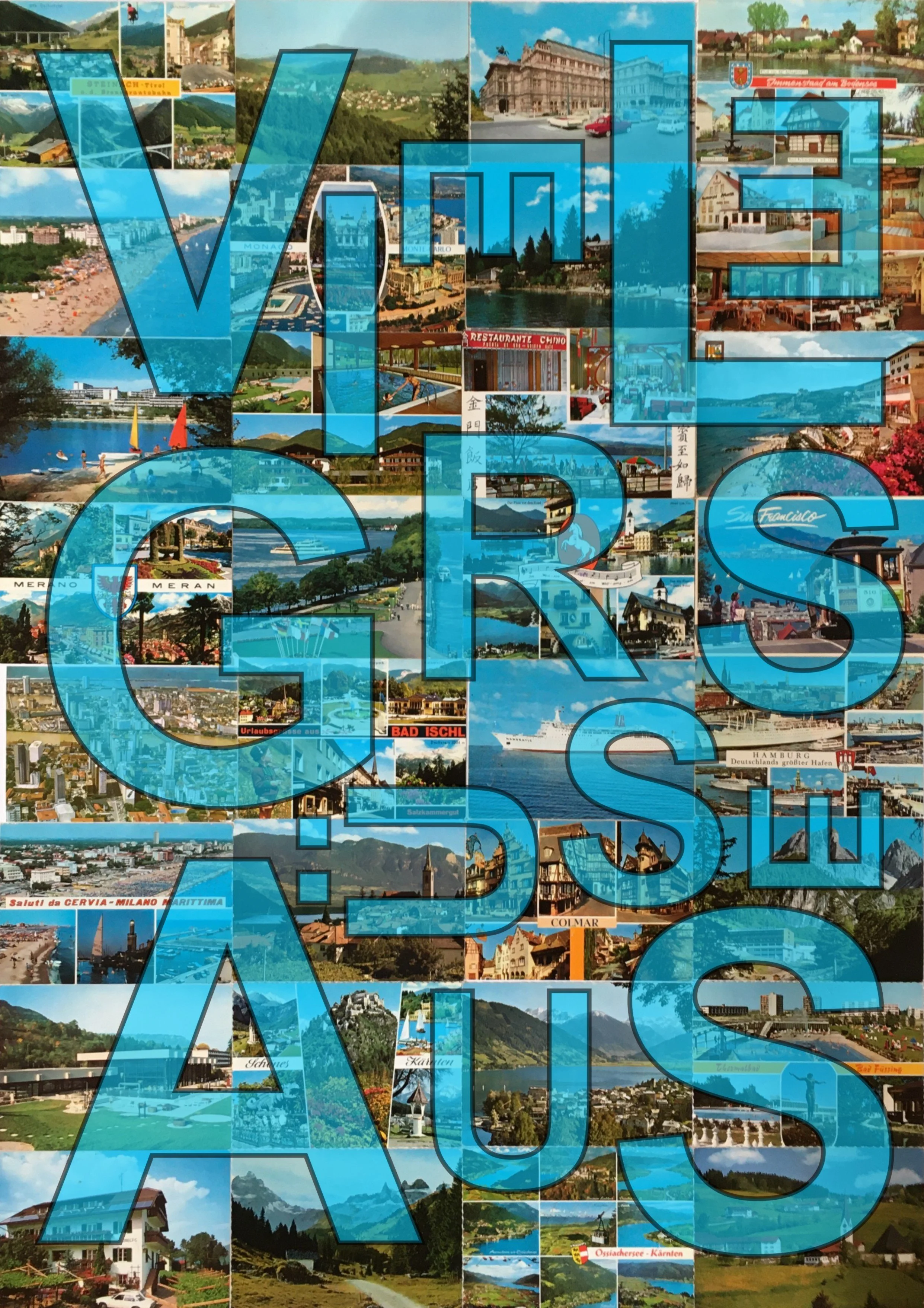 Viele Grüße aus, 2022, Ansichtskarten, Typografie, Digitaldruck, 83 x 59 cm
