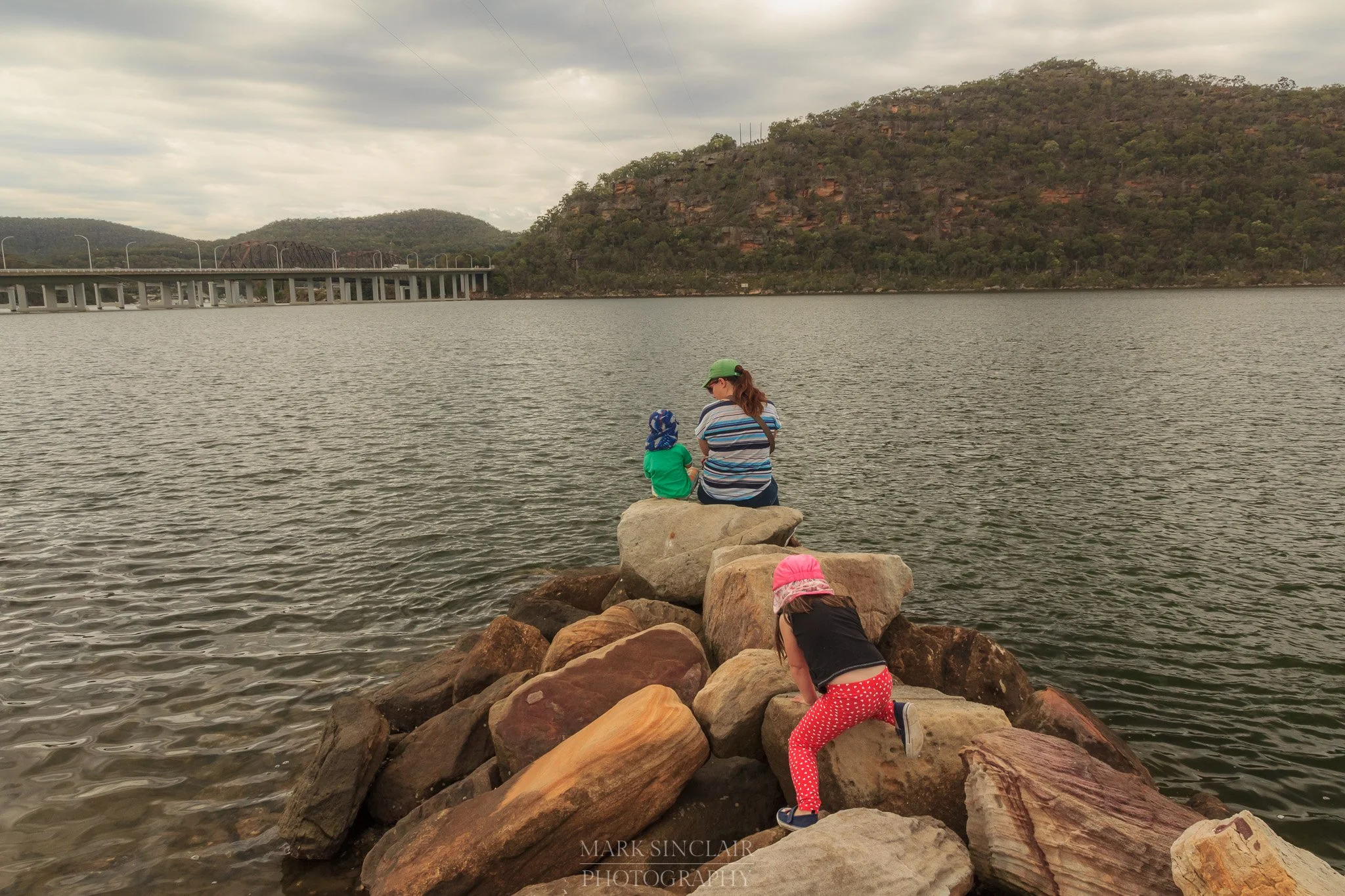   Looking out from the rocks out to the Hawkesbury Bridge  