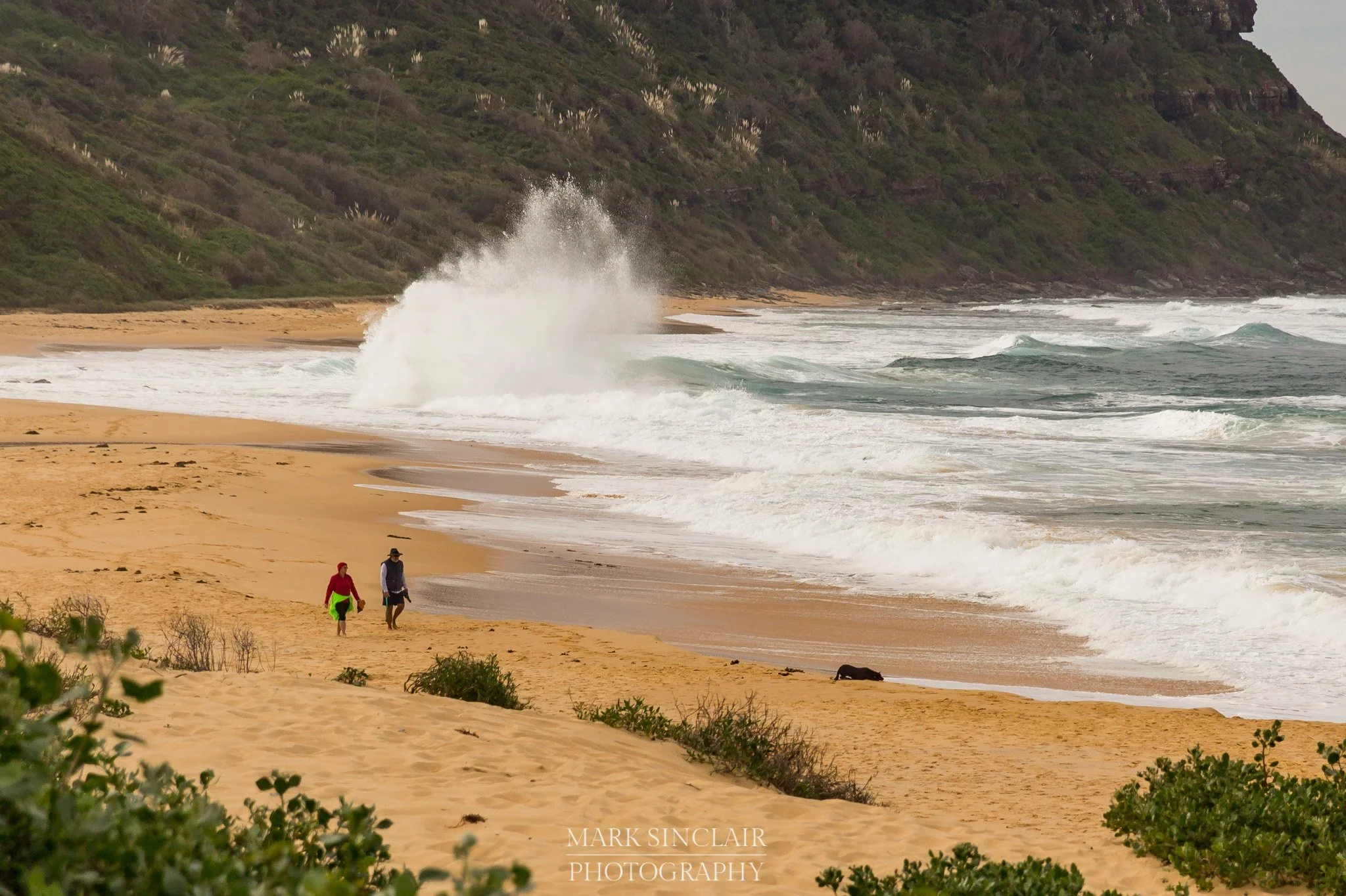   Onshore wave breaks  