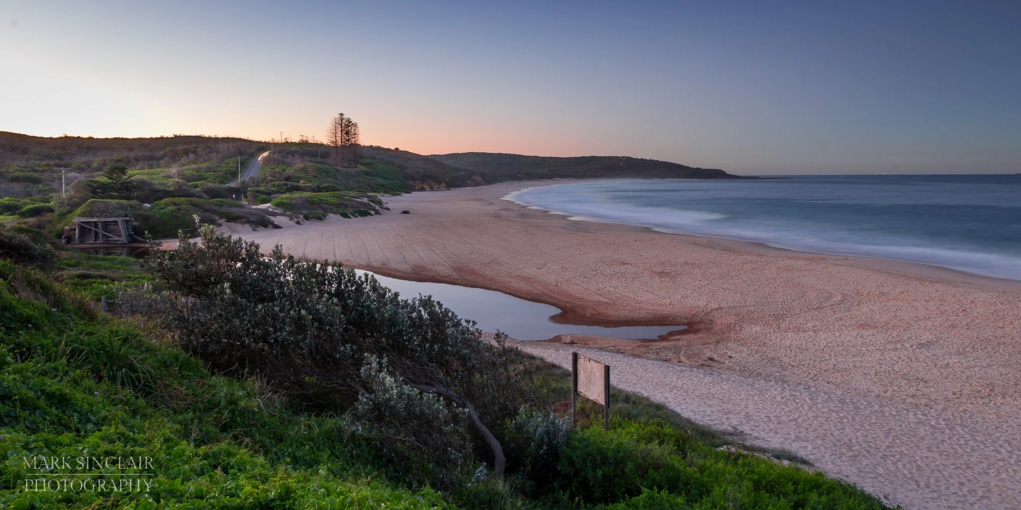   Looking north up the beach at sunset  