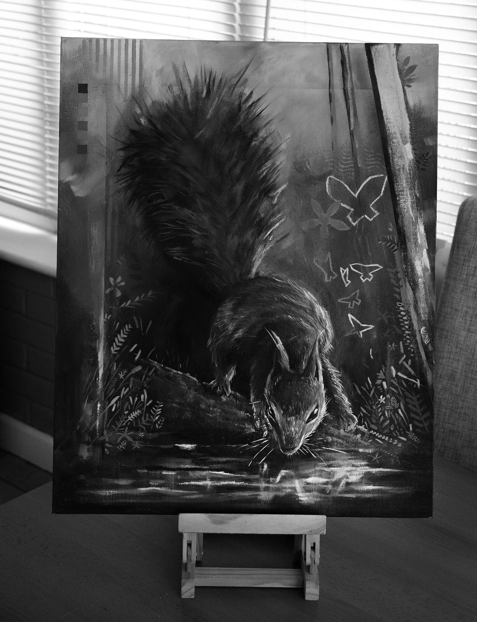 'Sip and Scurry' - Original Squirrel Wildlife Oil Painting