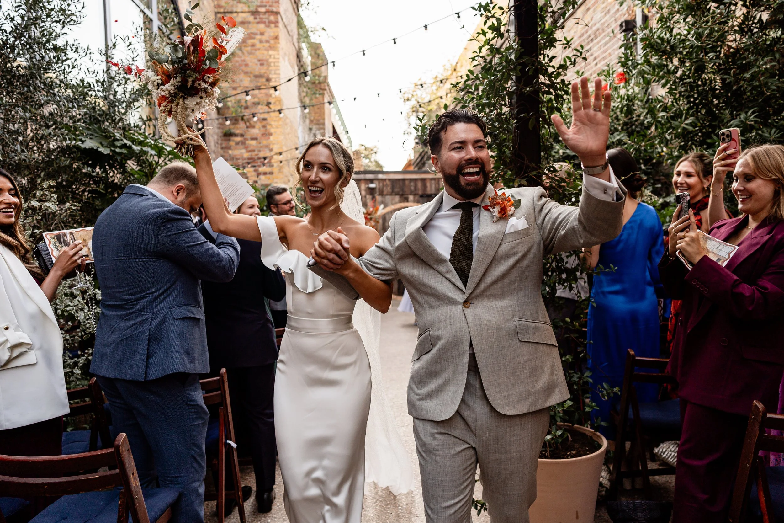 Couple during their urban city wedding