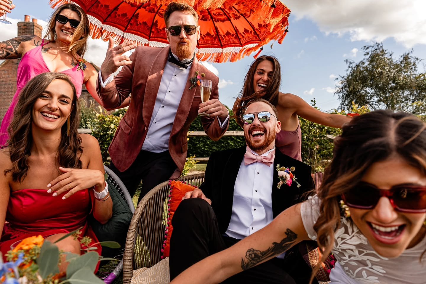 THIS IS HOW YOU DO IT! 

A series of images from 1 minute of chaos. 

It started with colourful elegance. It finished with chaotic laughter &amp; questionable fance moves! 

Dave &amp; Mariana's wedding at Cherry Barn in Rye will forever hold a place