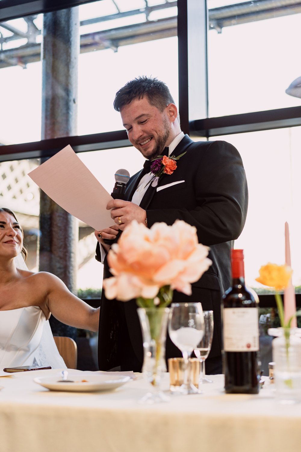 groom giving speech on wedding day in Digbeth