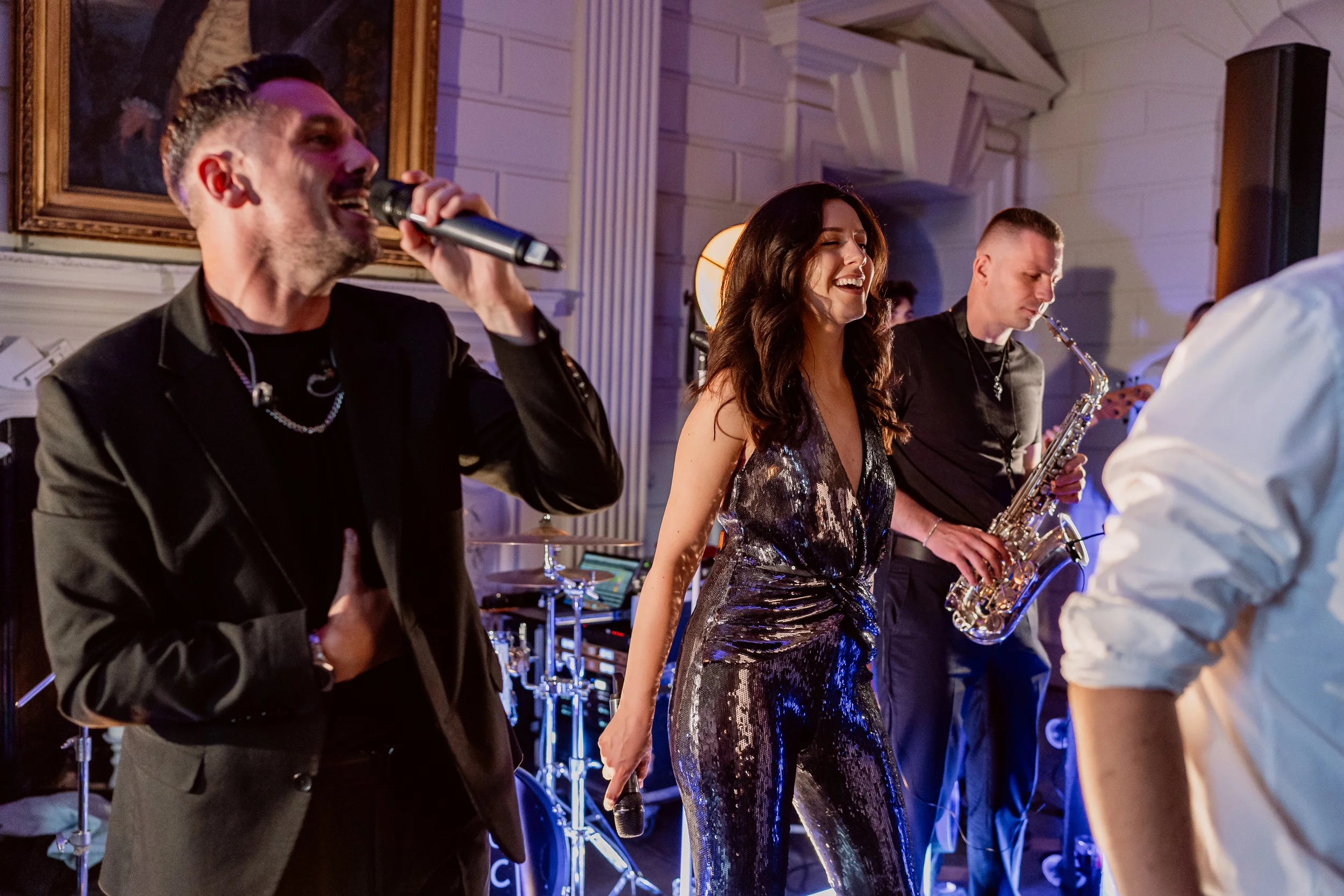 live band singing on wedding day at Davenport House