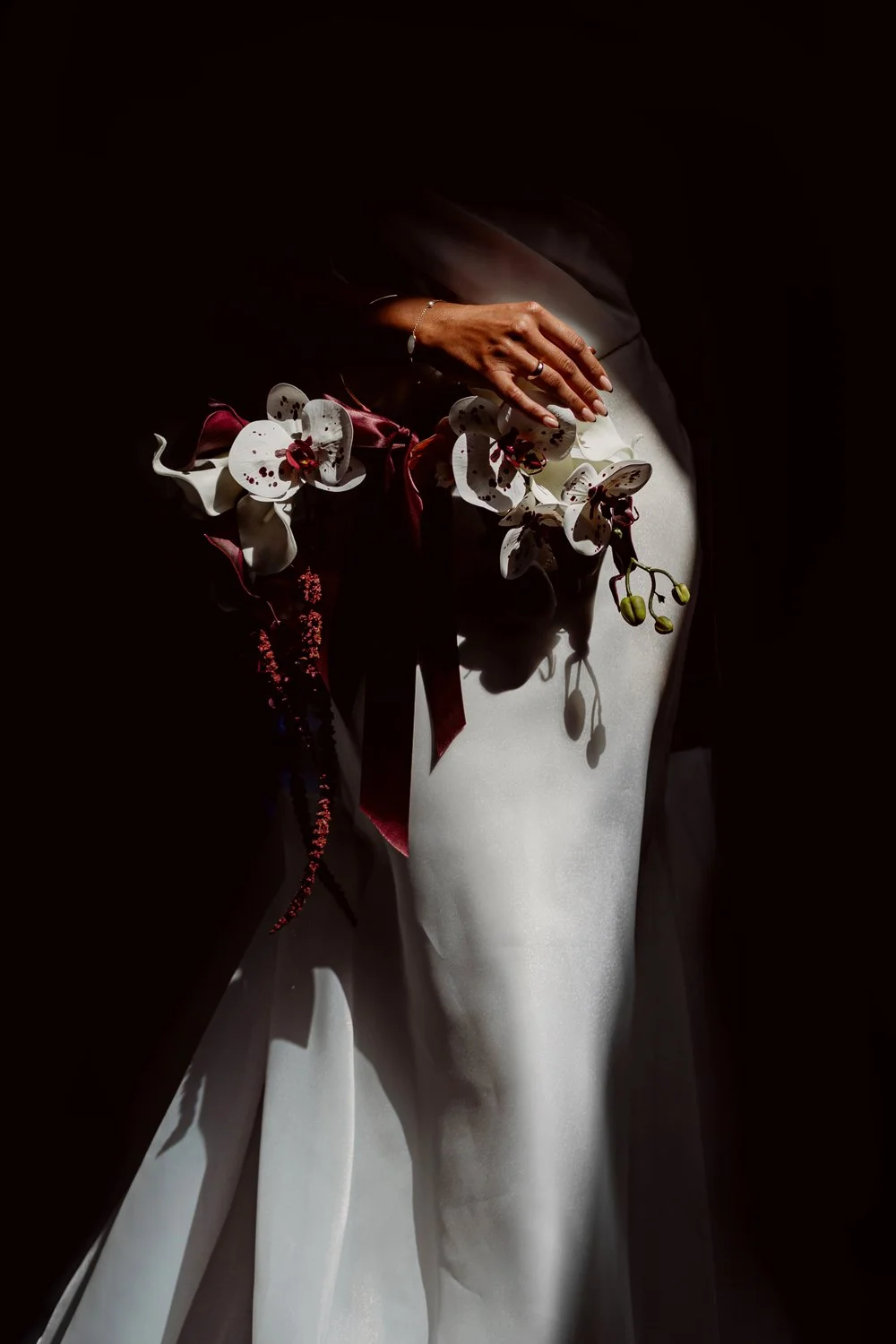 up close shot of brides flowers captured on her alternative wedding day