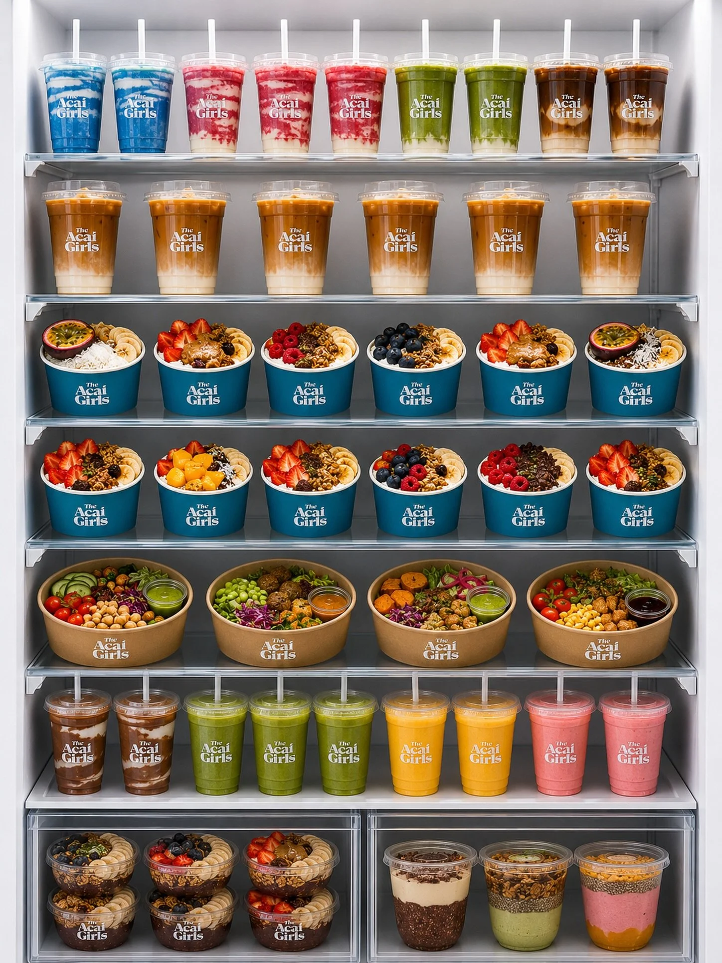 Fully stocked and ready for the week ahead. From a&ccedil;a&iacute; bowls piled high with fresh fruit to smoothies, protein pots and grab-and-go lunches, we&rsquo;ve got your breakfast, lunch and snack cravings covered 🍓🫐🧊

#TheAcaiGirls