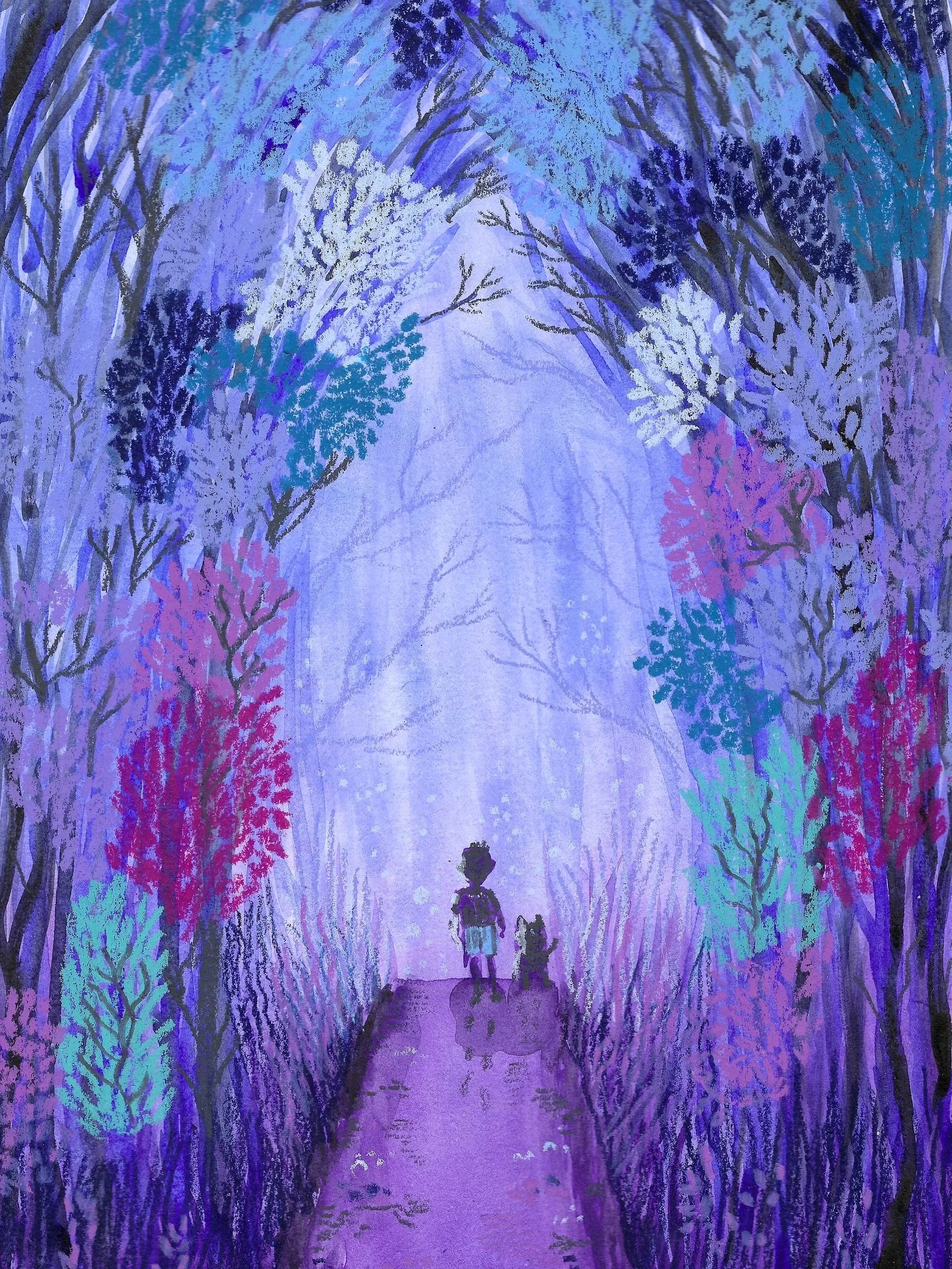 New work ❤️ There&rsquo;s just something magical about walking through woods. 

Made using watercolour and @carandache Neocolor II. 

#watercolor #watercolour #neocolor2 #forest #childrensillustrations #picturebookillustration #illustrator #natureill