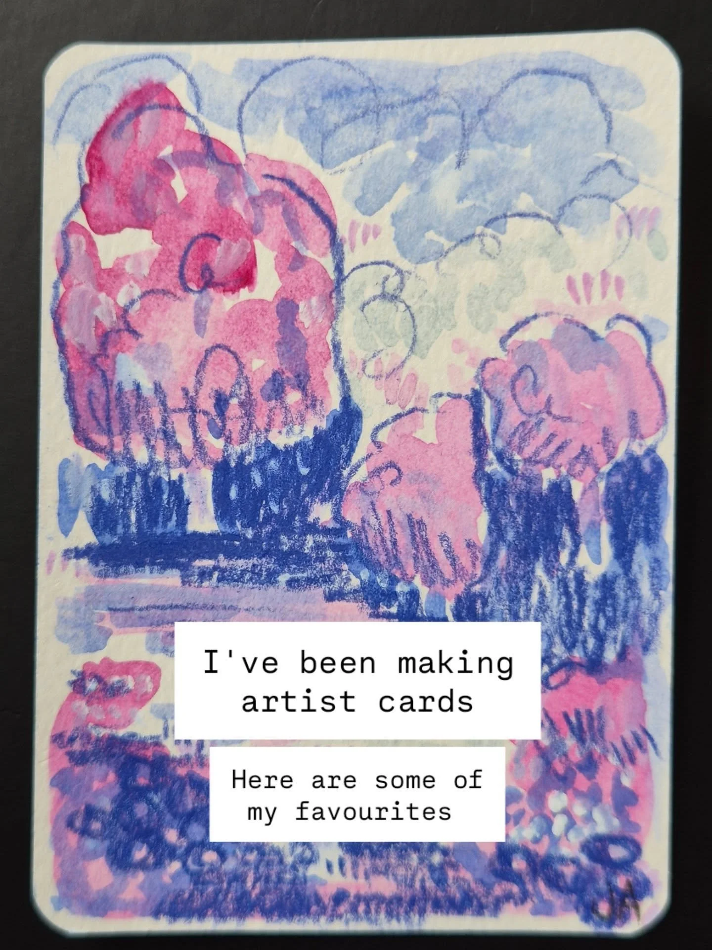 Artist cards 💜 the same size as standard playing cards. 

So far I have traded some in Australia, Canada and the USA. I might start putting some for sale if there is any interest. 

Mostly I have been working in watercolour, gouache, coloured pencil