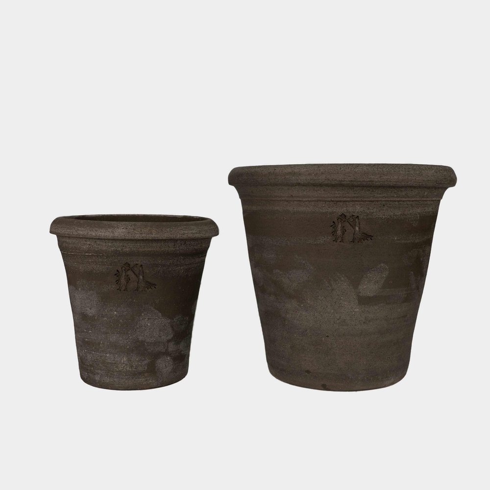 Black Painted Natural Terracotta Planter With Faux Leather Hanging