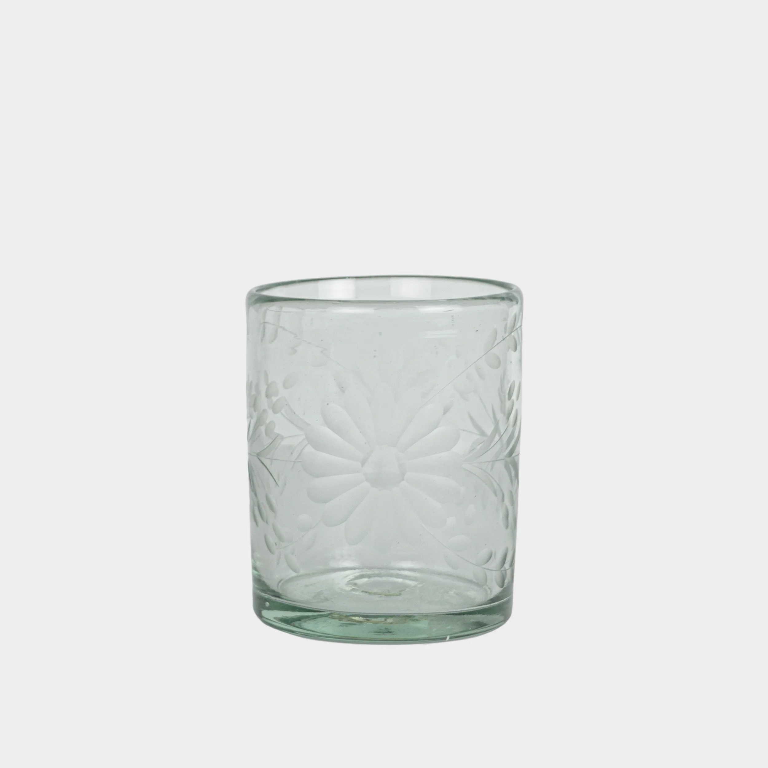 Floral Etched Drinking Glasses in Blown Recycled Glass — GARDENHEIR