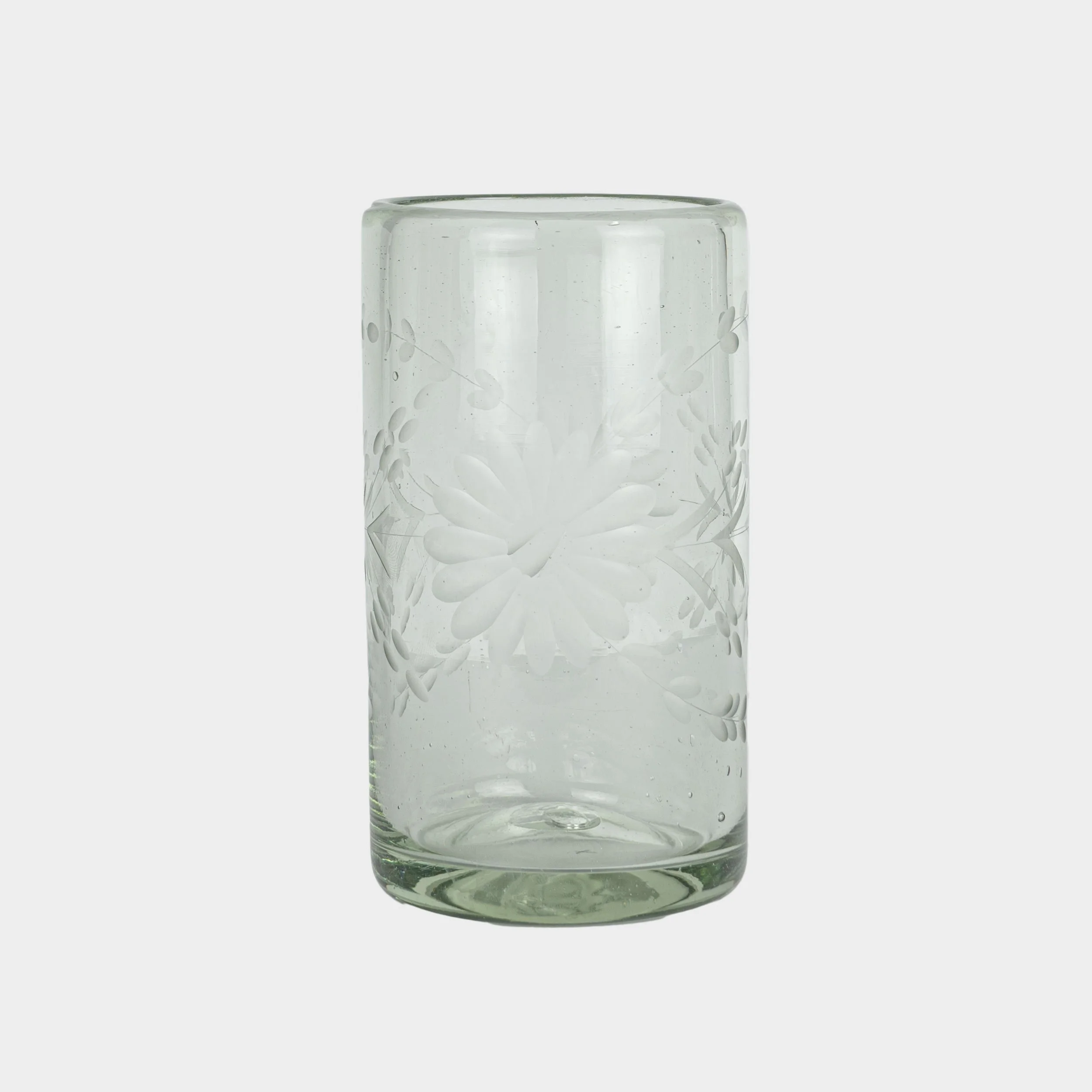 Floral Etched Drinking Glasses in Blown Recycled Glass — GARDENHEIR