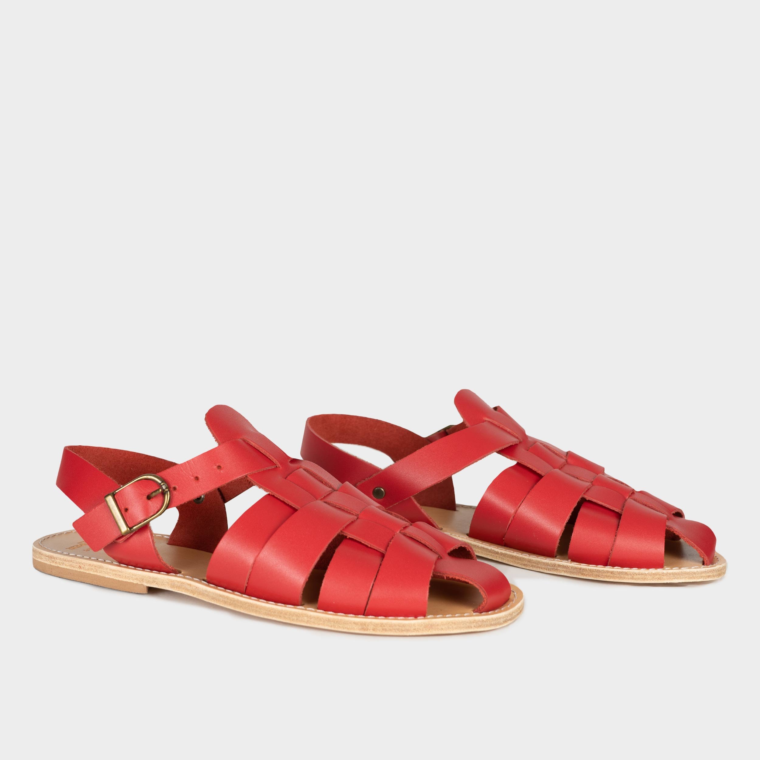 Leather Fisherman Sandals, French Fisherman Sandals, Red Leather ...