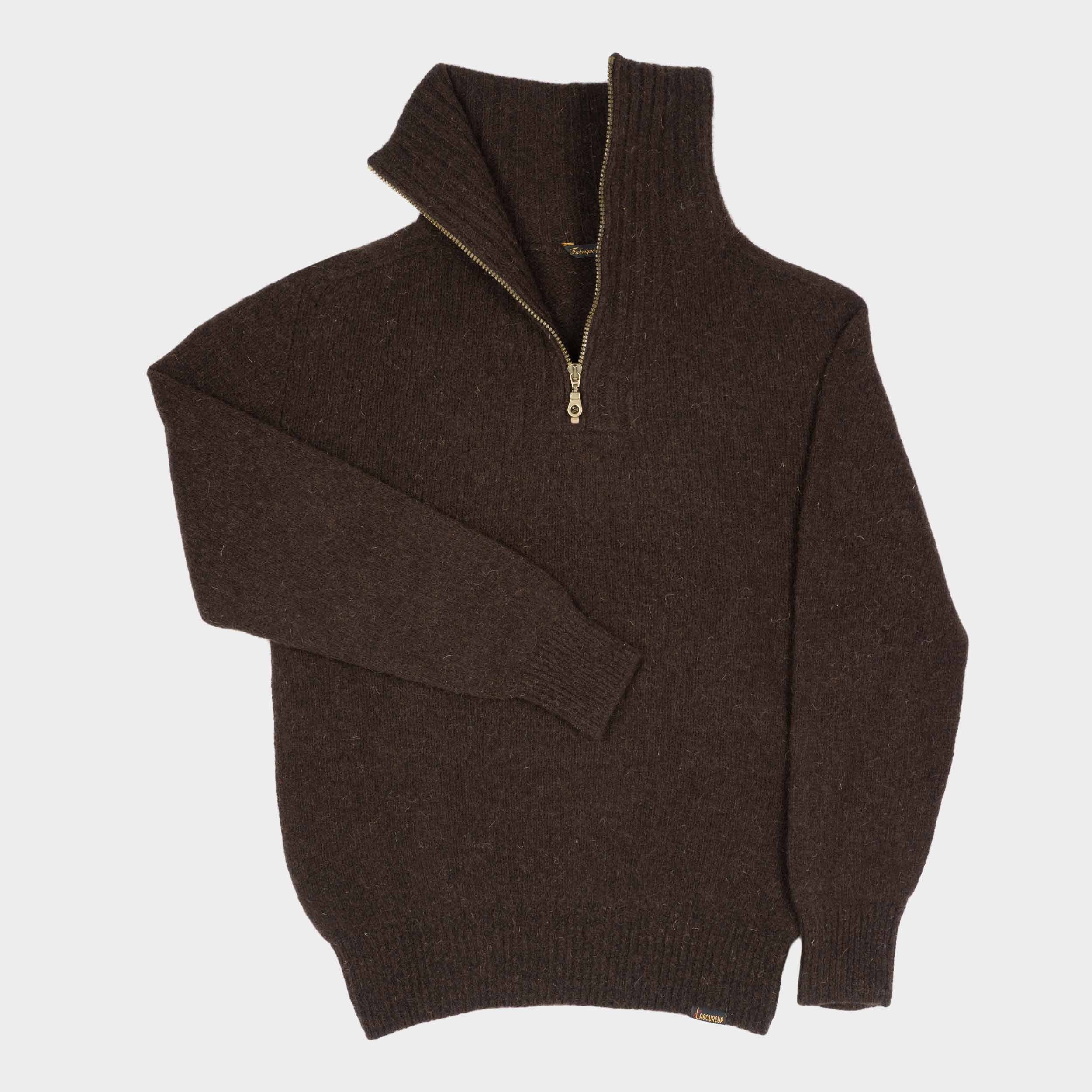 Le Laboureur Recycled Wool Quarter Zip Sweater in Brown — GARDENHEIR