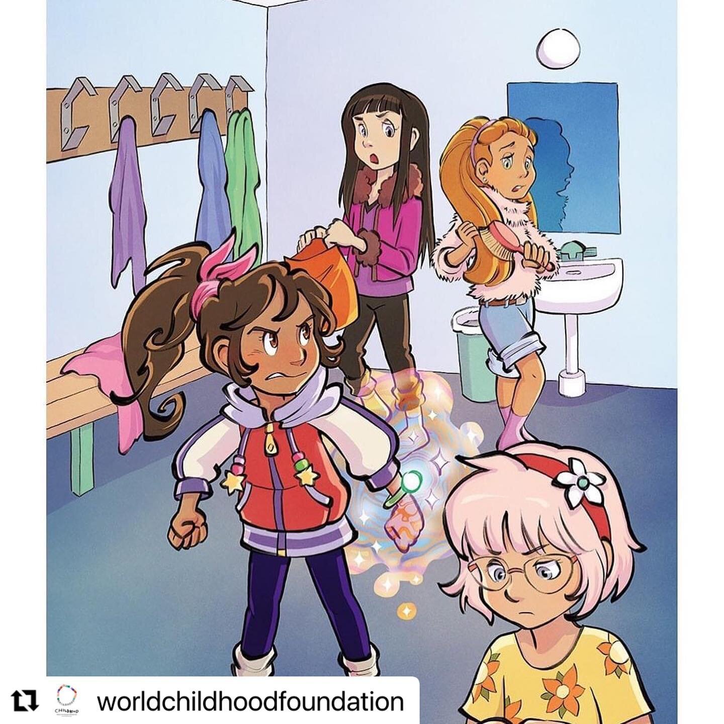 #Repost @worldchildhoodfoundation with @make_repost
・・・
Stellas nya kompis Elena gillar klänningar i gammaldags stil, med färgstarka mönster och blommor. Klasskamraterna Isabelle och Amira gör sig ofta lustiga över Elenas kläder. En dag när tj