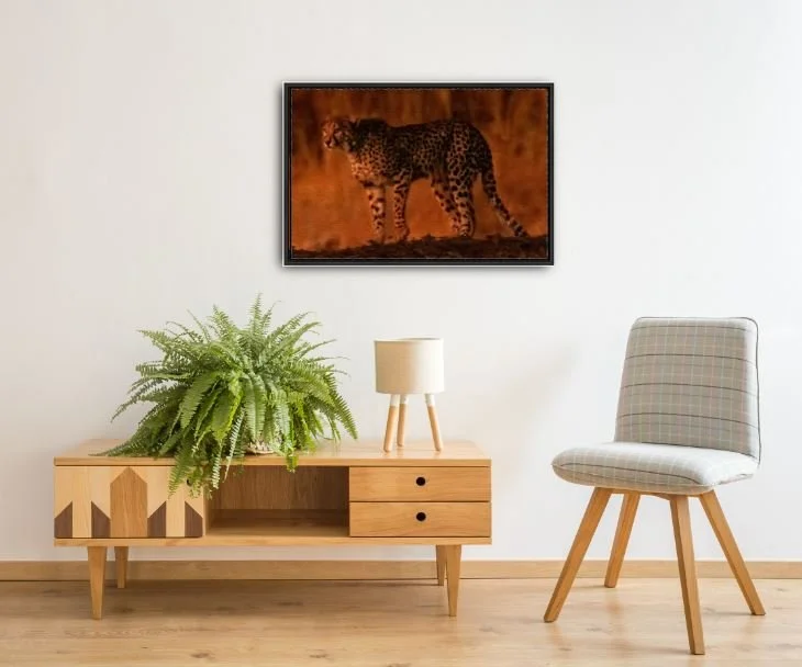 Cheetah Framed Painting in room.JPG