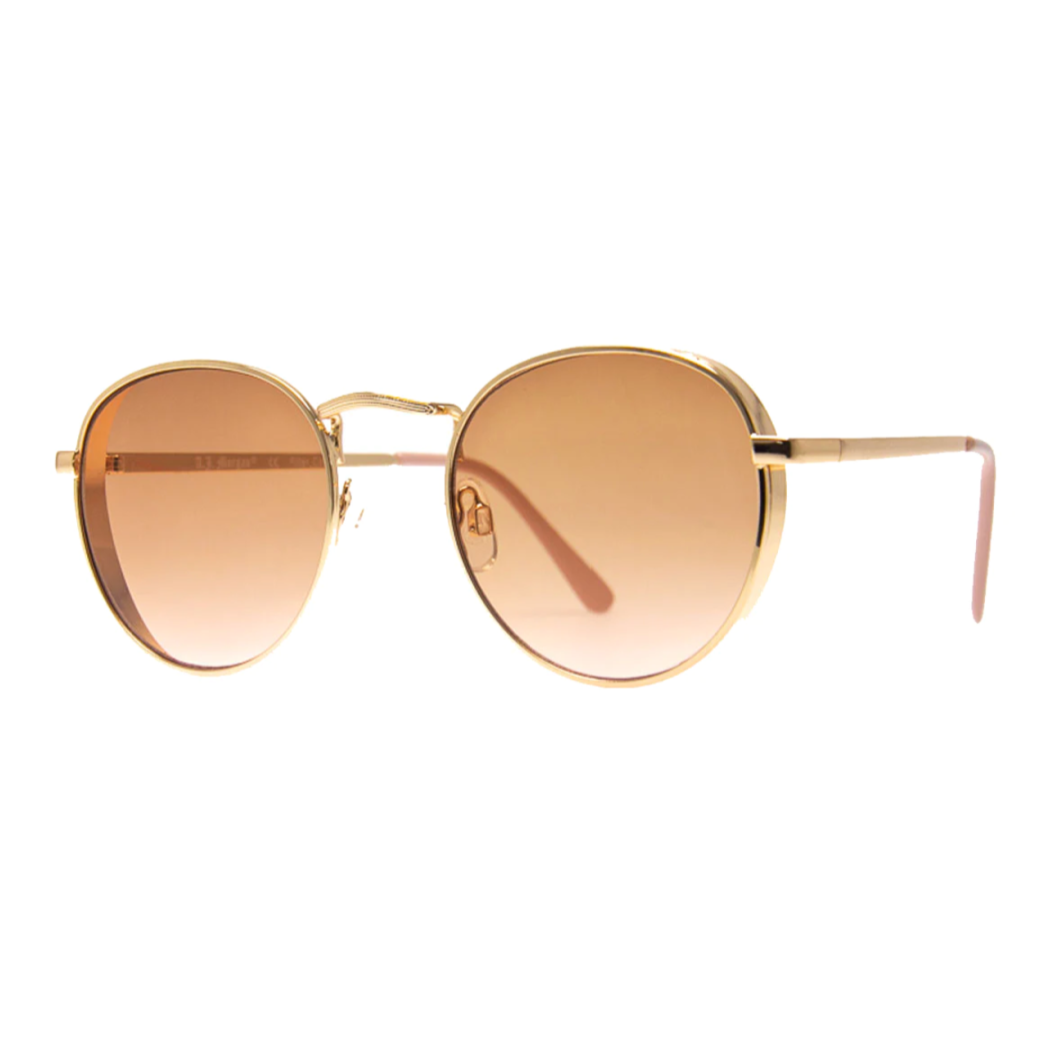 Spring fashion in Providence: gold rimmed sunglasses with rose gold lenses.