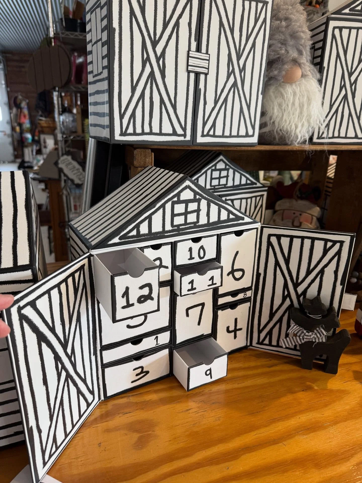 Look ahead to the holiday season and package some gifts in a unique way with these barn advent calendars! They come with crayons in box number one so you can color and decorate! These barns can be customized to the child’s delight. We’re