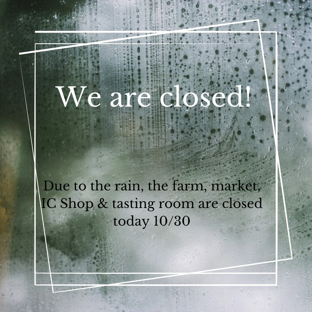 SUREEE IS A RAINY ONE! Glad it's getting out of the way before Saturday! 
We will be closing the farm today 10/30. 
BUT if you're visiting for the Apple Tasting Tour, don't worry! The letter will be taped in the door window. 

We are SO excited to ha