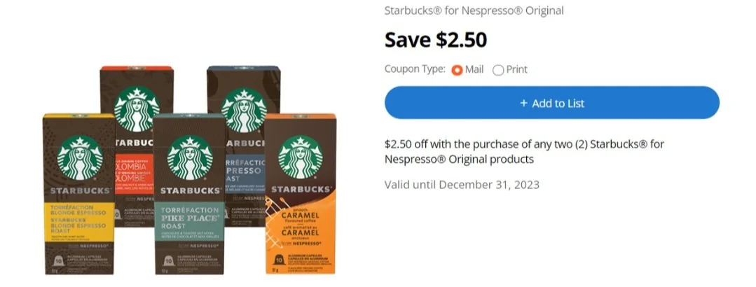 Starbucks For Nespresso 2 50 Printable Coupon Savin Groceries App