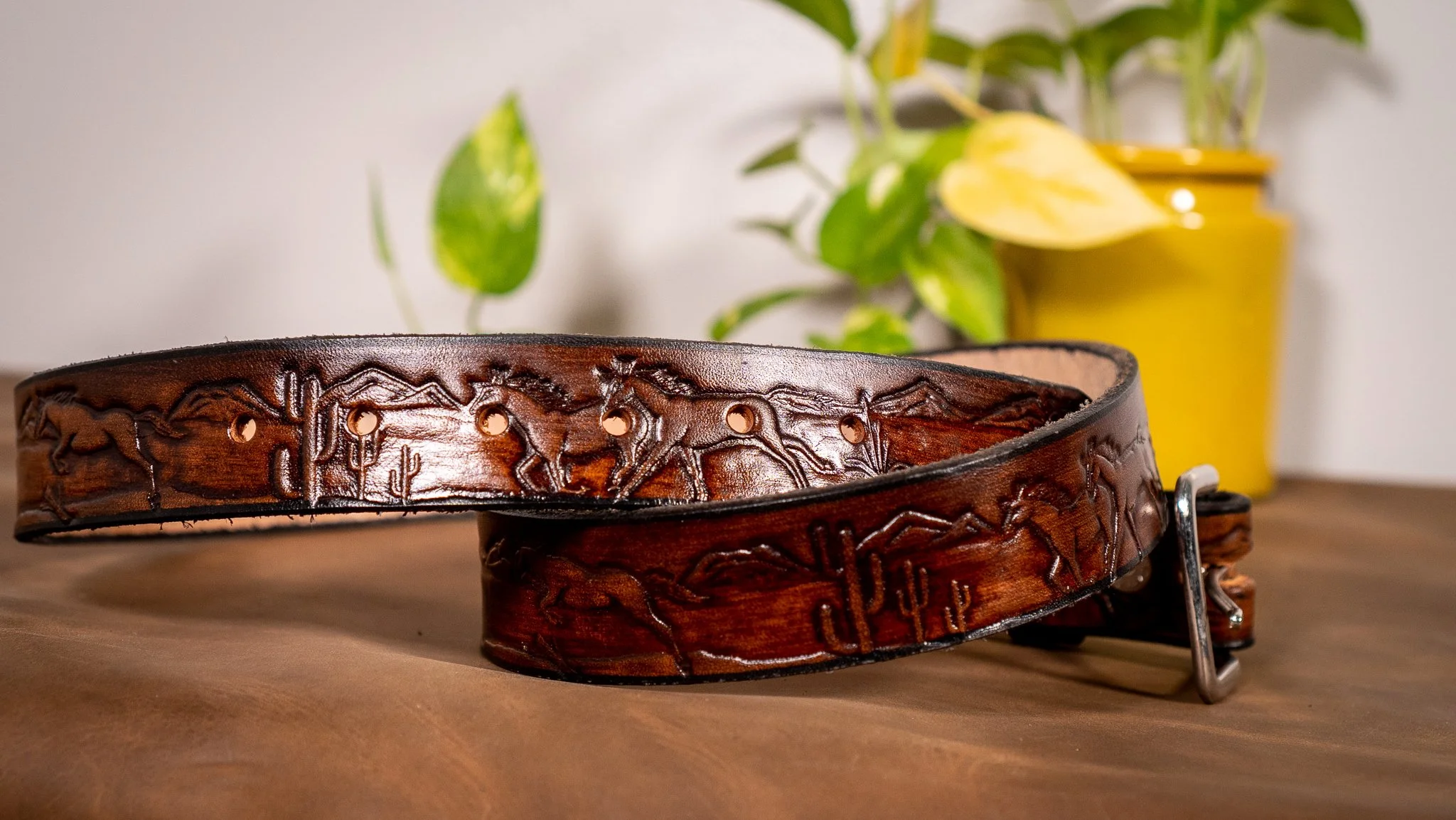 A Belt Named Sue: Vintage Hand-Tooled Stitched Western Leather Belt Horse Buckle 20240904_180056.jpg?v=1725495785 main image 2