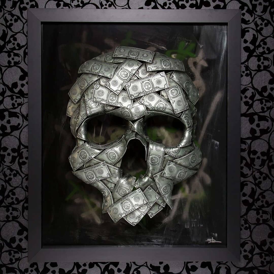 &quot;Look into my eyes,  what do you see?&quot; Available now.
I've always aimed to create original art that makes a bold statement in people's homes.........this piece ticks all the boxes.
.
.
.
.
.
#danlane #castlefineart #dollar #skullart #skulls