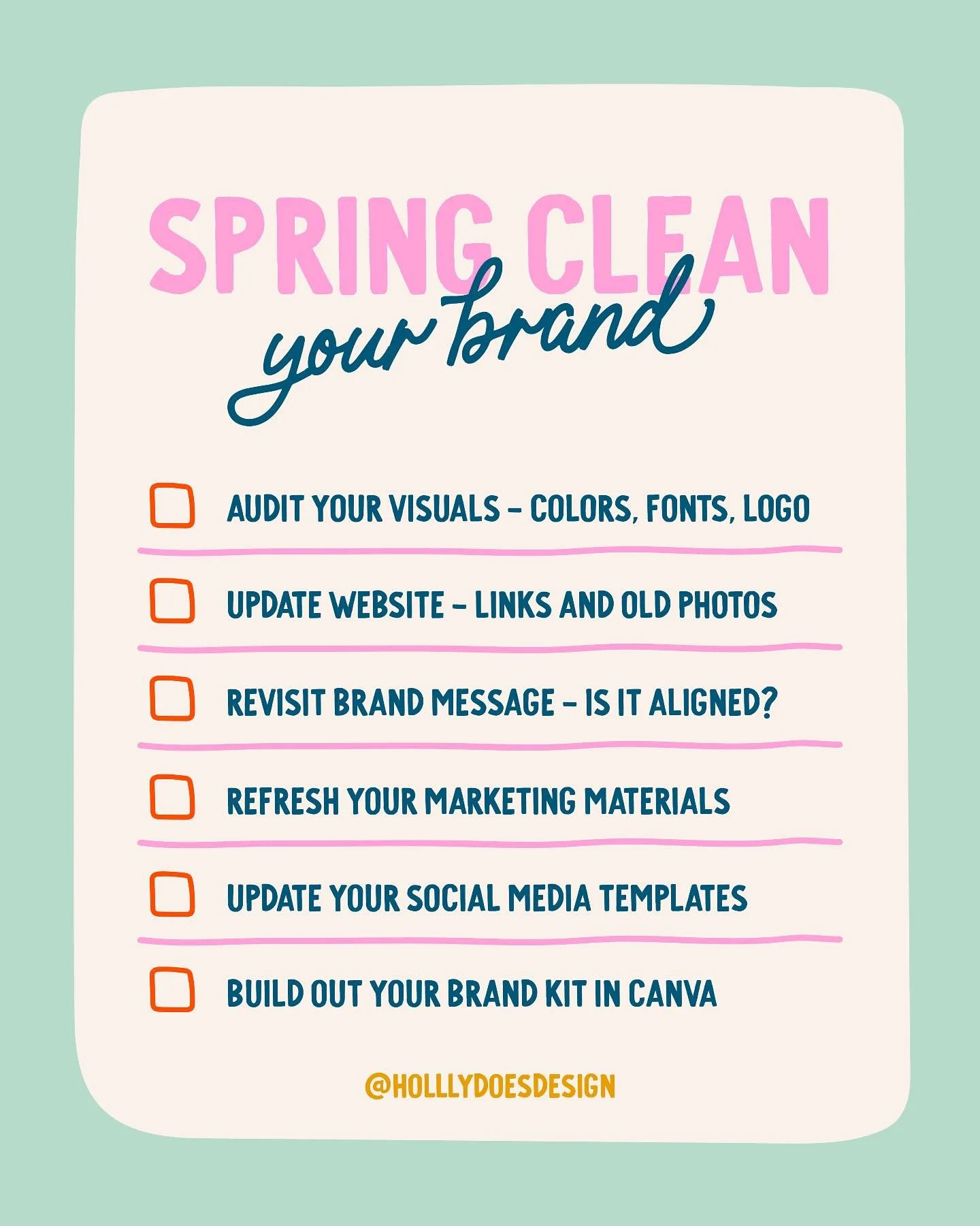 Spring is in the air&hellip; and your brand could probably use a little freshening up too, yeah?? 🌷🌷🌷

Just like your home, your business visuals and messaging can get a little cluttered and outdated over time. Here&rsquo;s your go-to checklist to