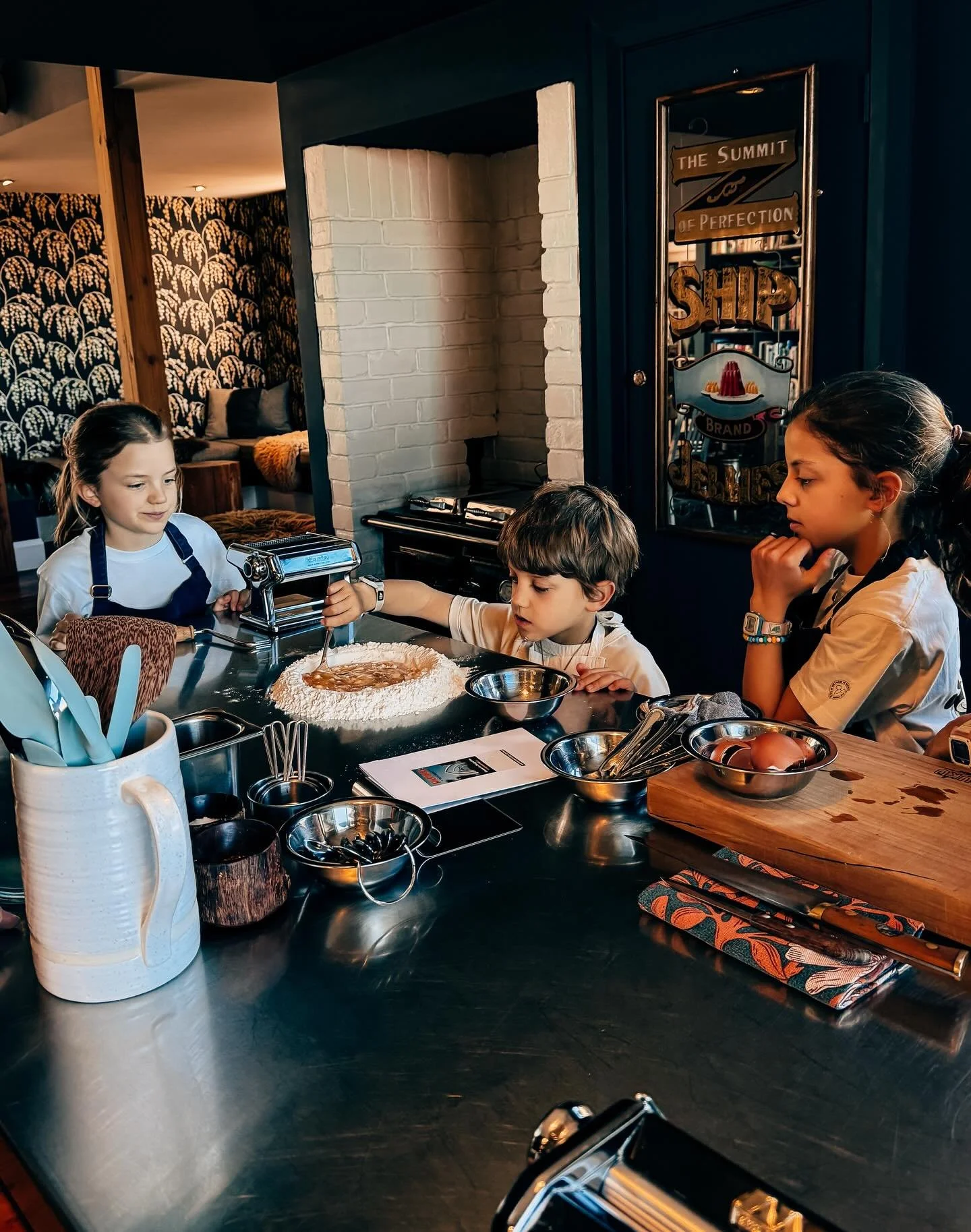 The concentration to keep those eggs inside the flour was intense! Such a fun day with Romane, Celeste &amp; Marceau. #kidscooking #kidsinthekitchen #cookingclass