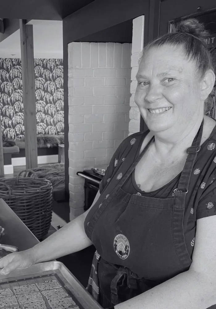 Rebecca at Hapuku Kitchen preparing canapes, New Zealand