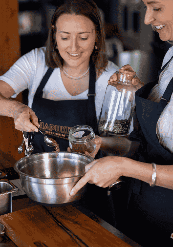 Guests getting hands-on at one of Hapuku Kitchen's cooking classes in New Zealand