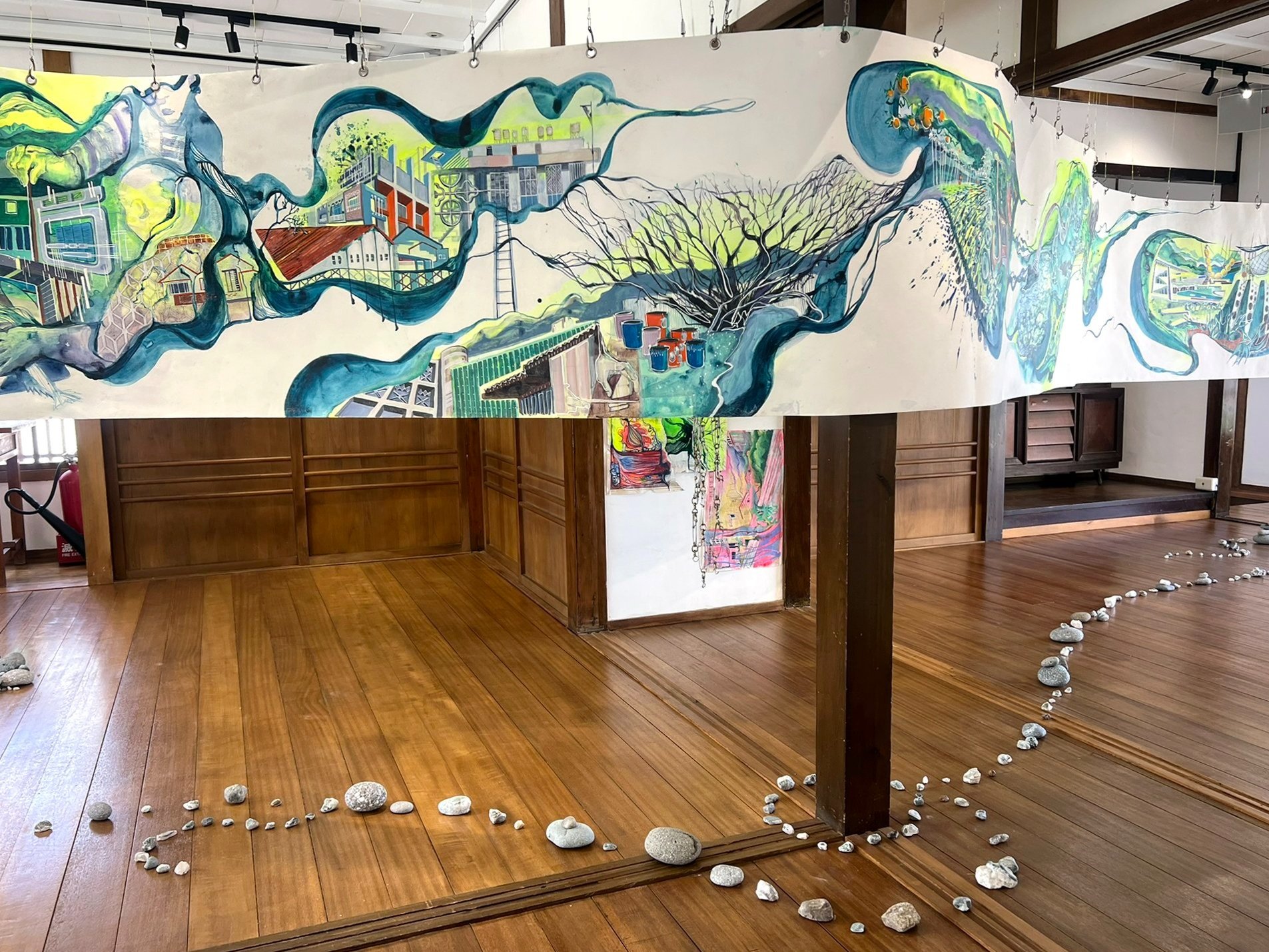 As the scroll moves from left to right, architectural collages in these dream-like blobs give way to natural forms...