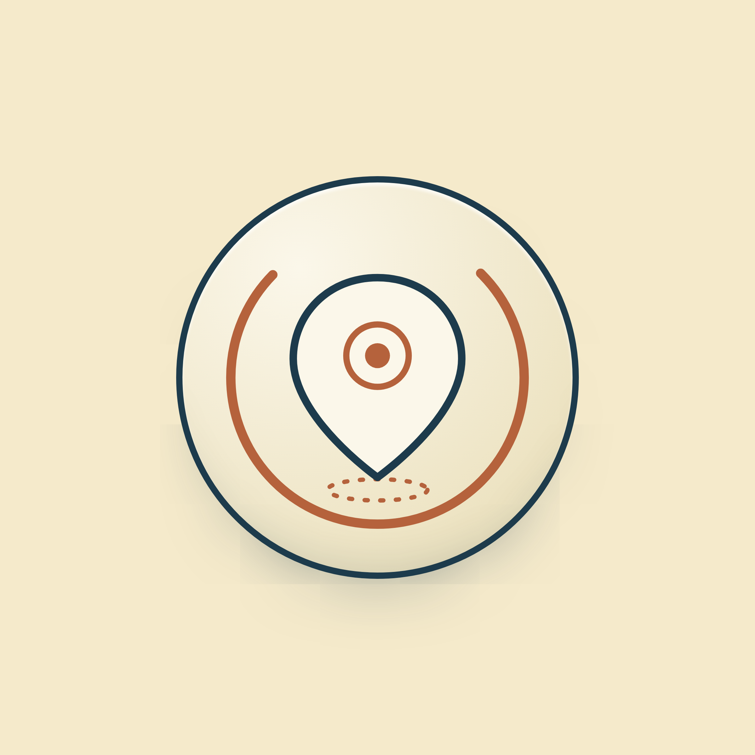 Close-up of a target with concentric circles in black, white, and orange on a beige background.