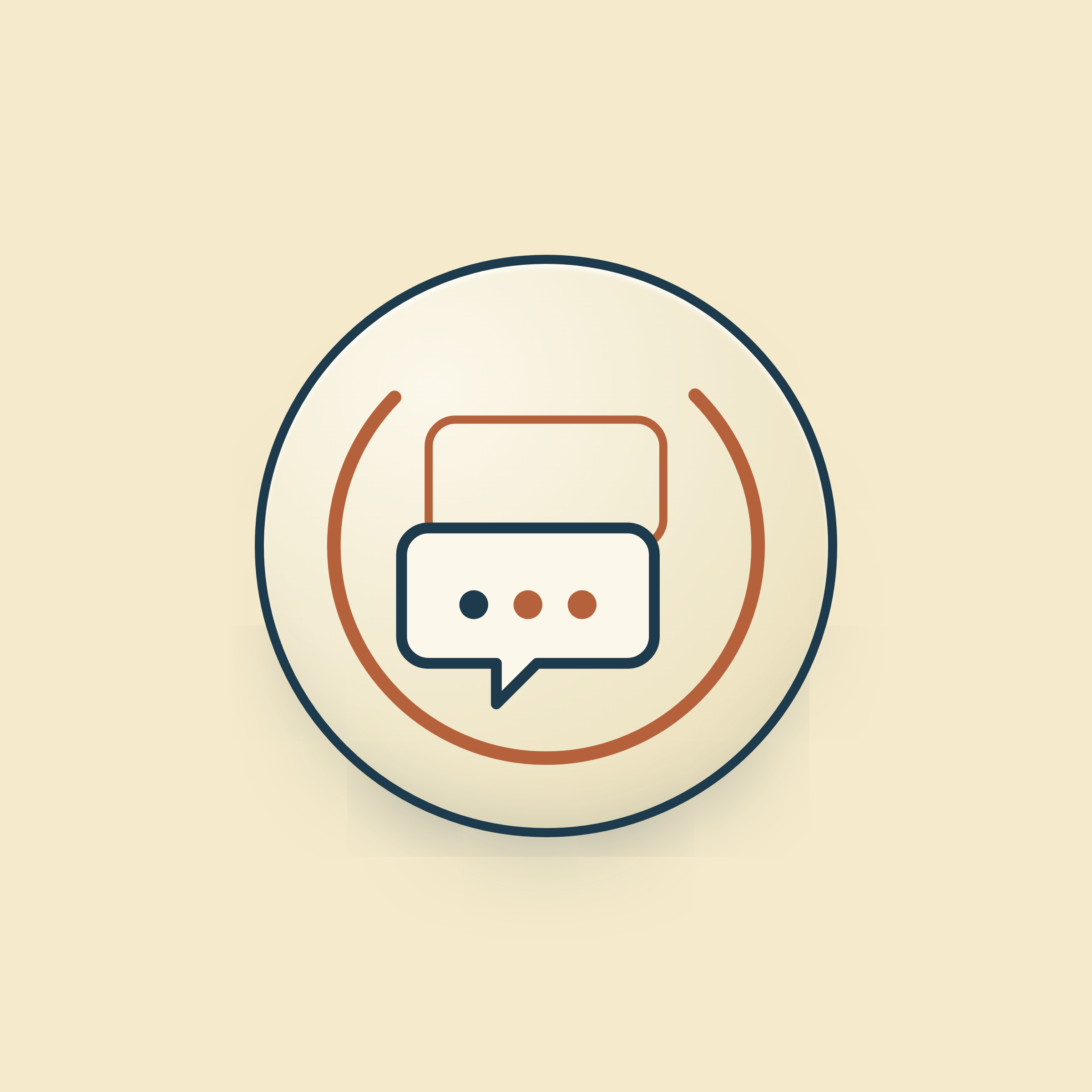 Illustration of a basketball hoop with a speech bubble containing three dots below it, on a beige background.