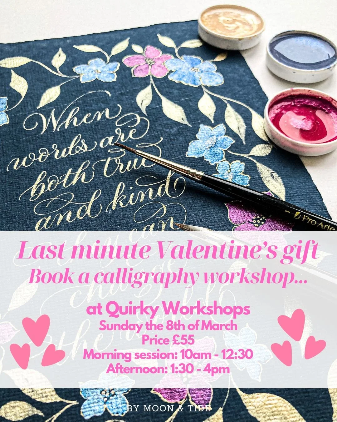 Last minute V-day panics solved! Calligraphy workshops are the perfect gift for creative people, and instantly bookable on the @quirkyworkshops website 💖

Find any calligraphy style card from a local shop, pop a note inside with the date and time, a