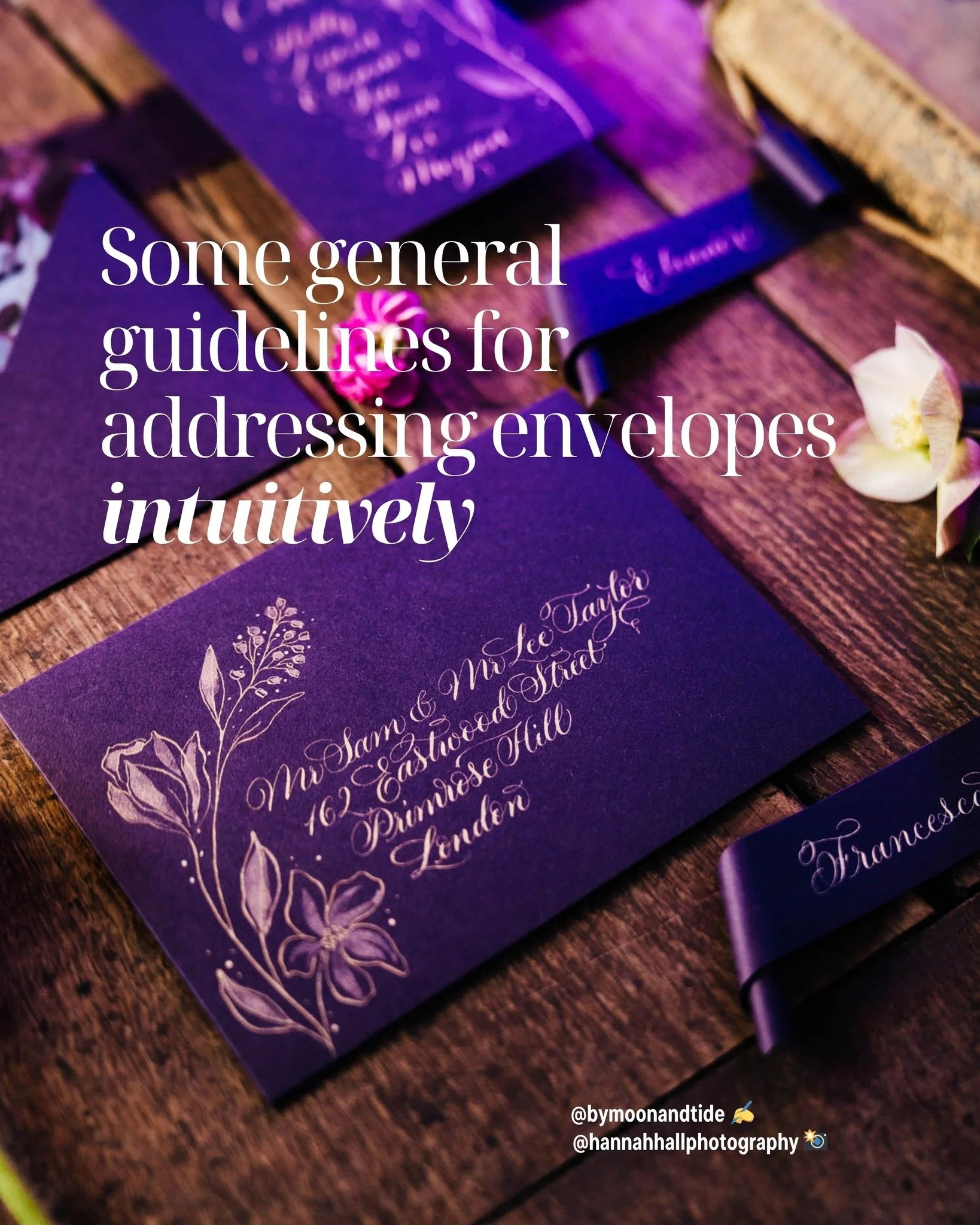 Let's address envelopes with common sense (and deliciously swirly calligraphy!) 

Forget stuffy etiquette: here's my guidelines for addressing wedding envelopes intuitively, inspired by 20+ years as a UK wedding calligrapher.

Planning a wedding can 
