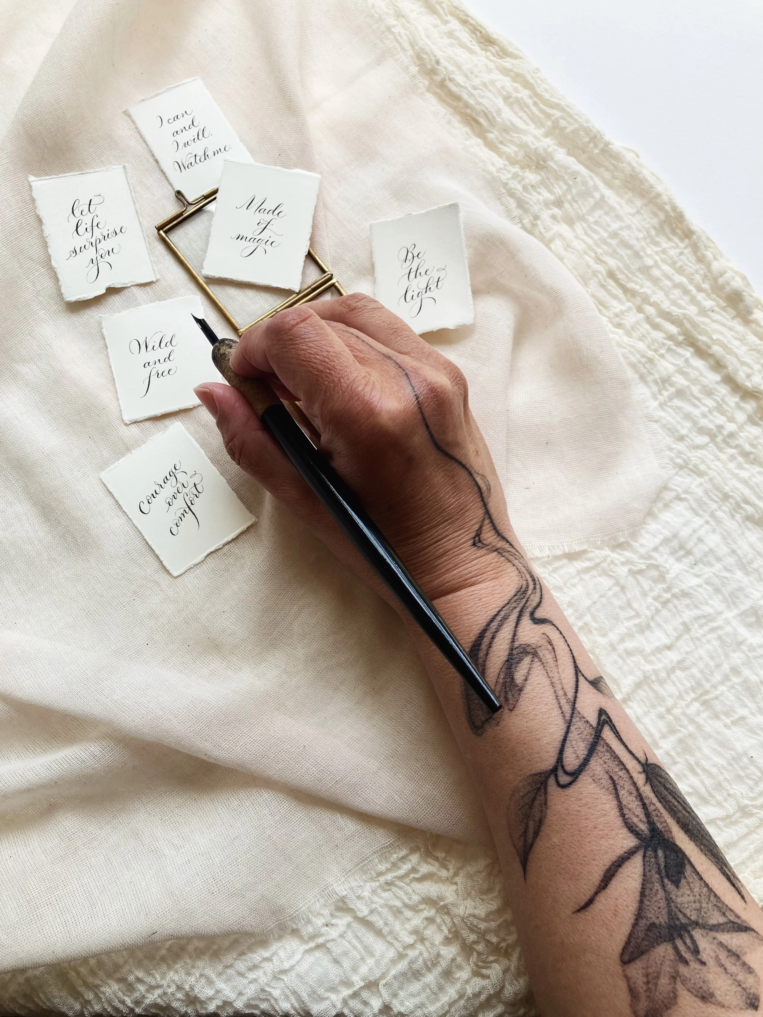 New things I love: ink by Faith and calligraphy mini frames in my little studio.

Free tip: if you want to press flowers, forget-me-nots go floppy within minutes. Move fast.

You&rsquo;re welcome.