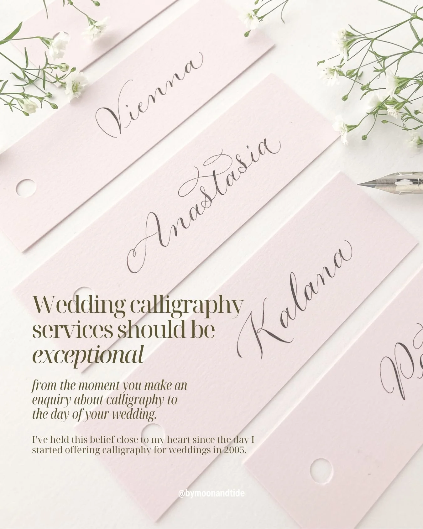 Wedding calligraphy services should be exceptional - from the moment you make an enquiry about calligraphy to the day of your wedding. I&rsquo;ve held this belief close to my heart since the day I started offering calligraphy for weddings in 2005. 

