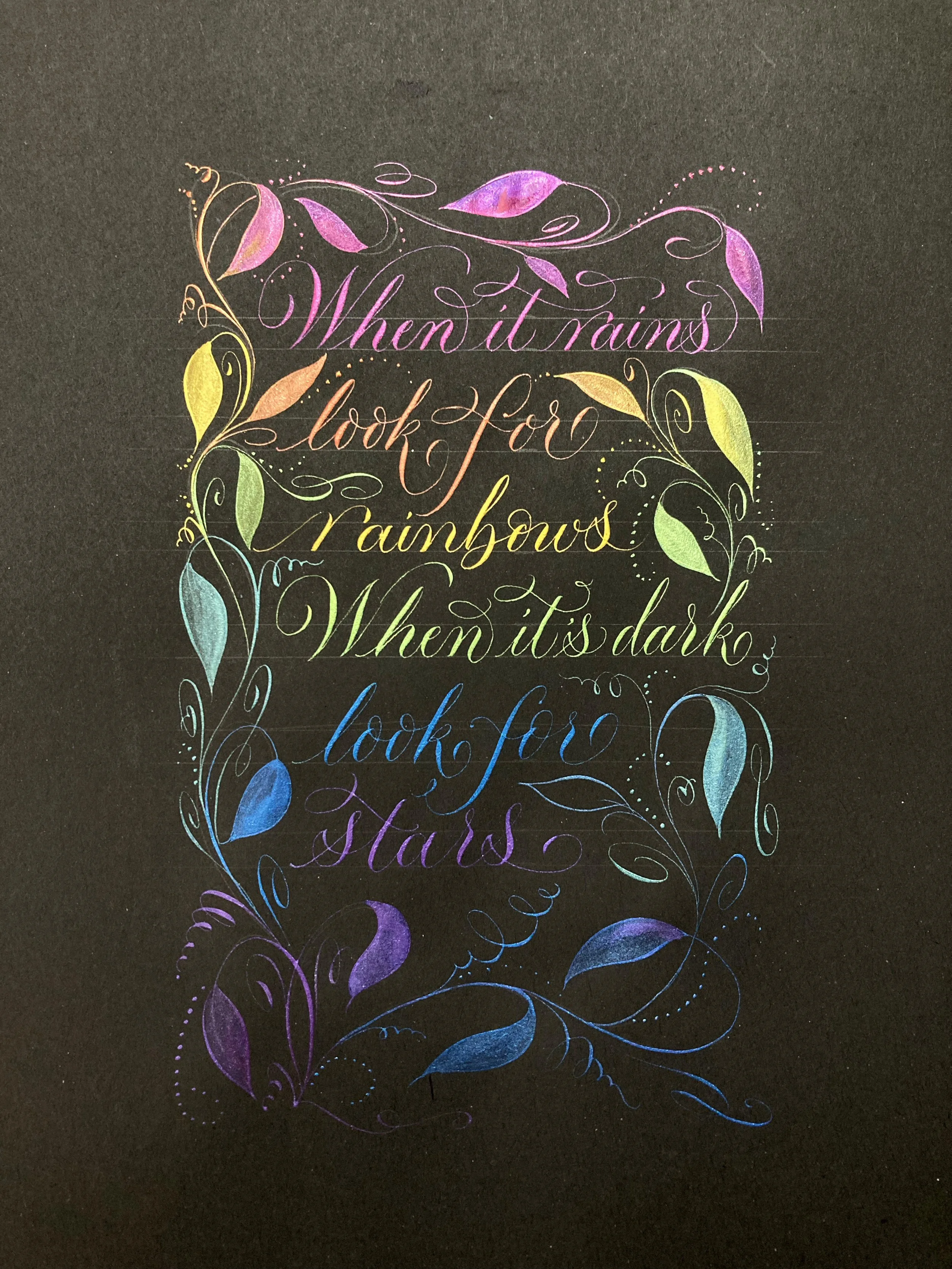 Alternative calligraphy commission in metallic ink on black paper