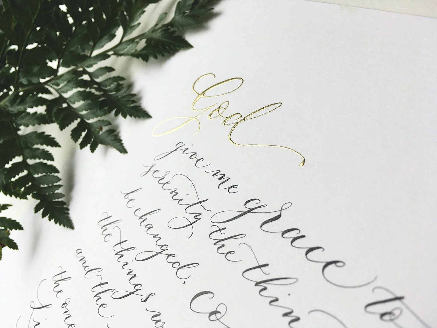 Serenity prayer in handwritten calligraphy with genuine gold leaf