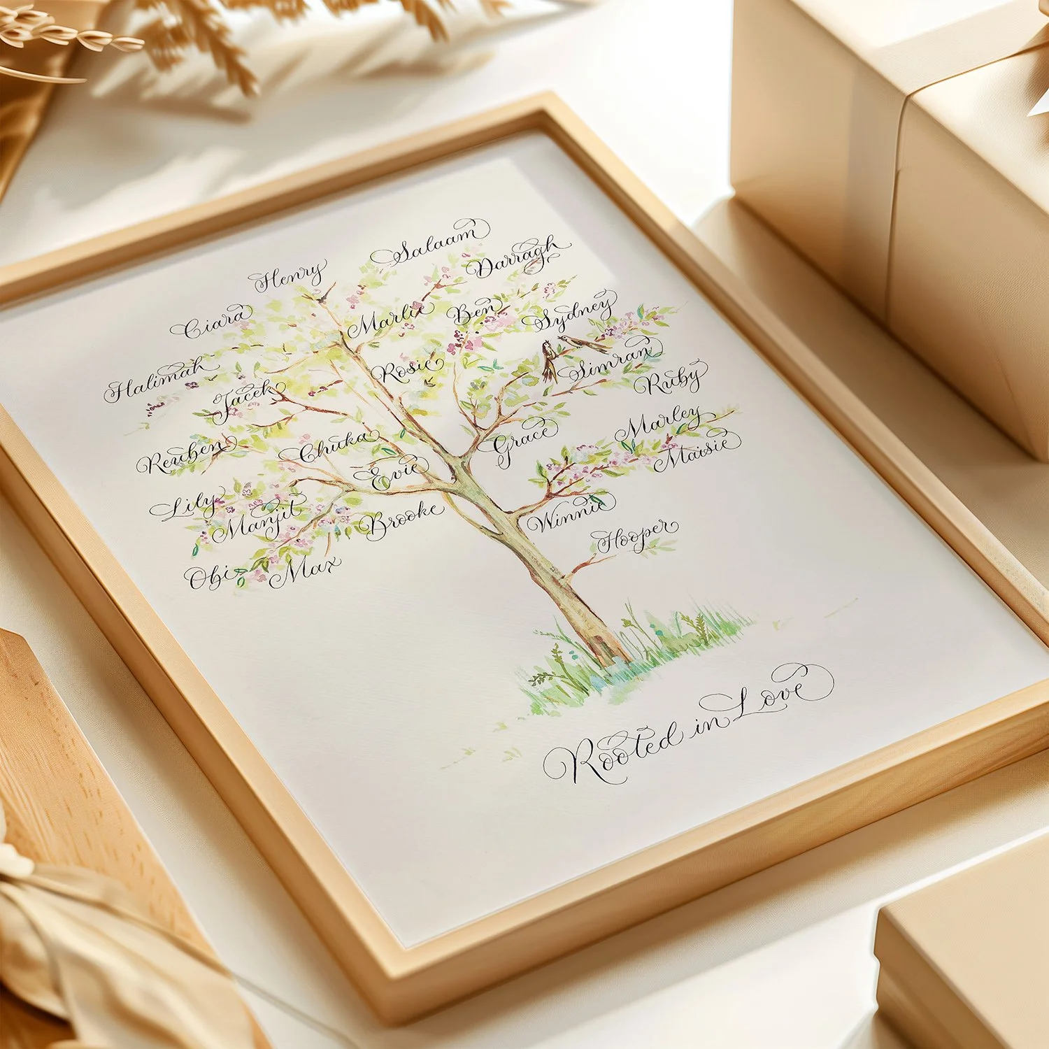 Family tree personalised in calligraphy by hand UK