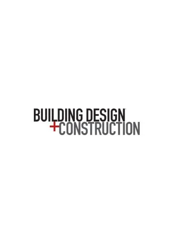 Building design and construction logo with black and gray text and a red plus sign on a white background.