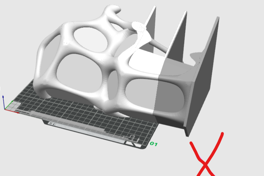 3D model of a skeletal structure, possibly a vertebral or bone-like design, on a grid platform with a red check mark in the bottom right corner.