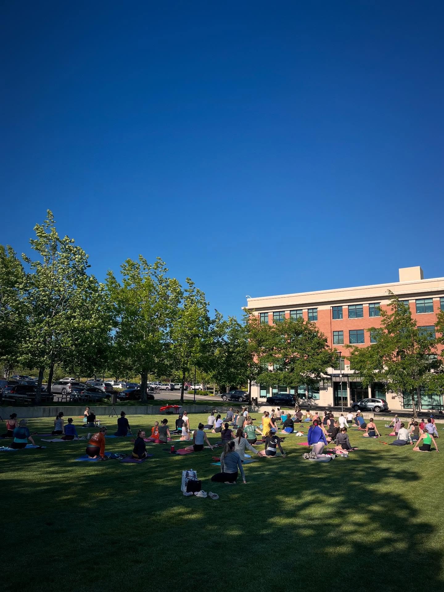Beautiful night for Barre3 on the Barkley Village green!