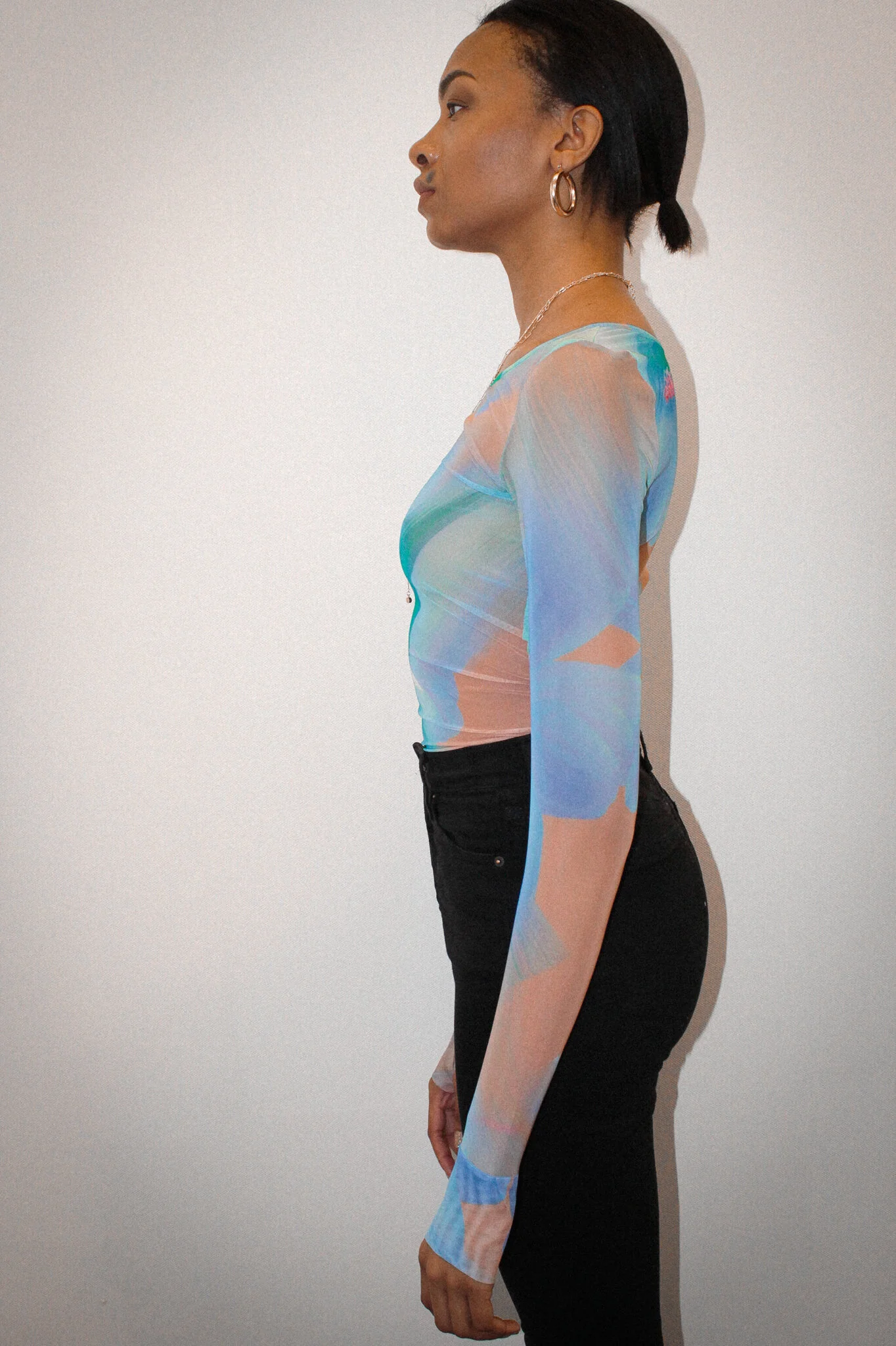 SECOND SKIN ABSTRACT PRINTED MESH TOP 
