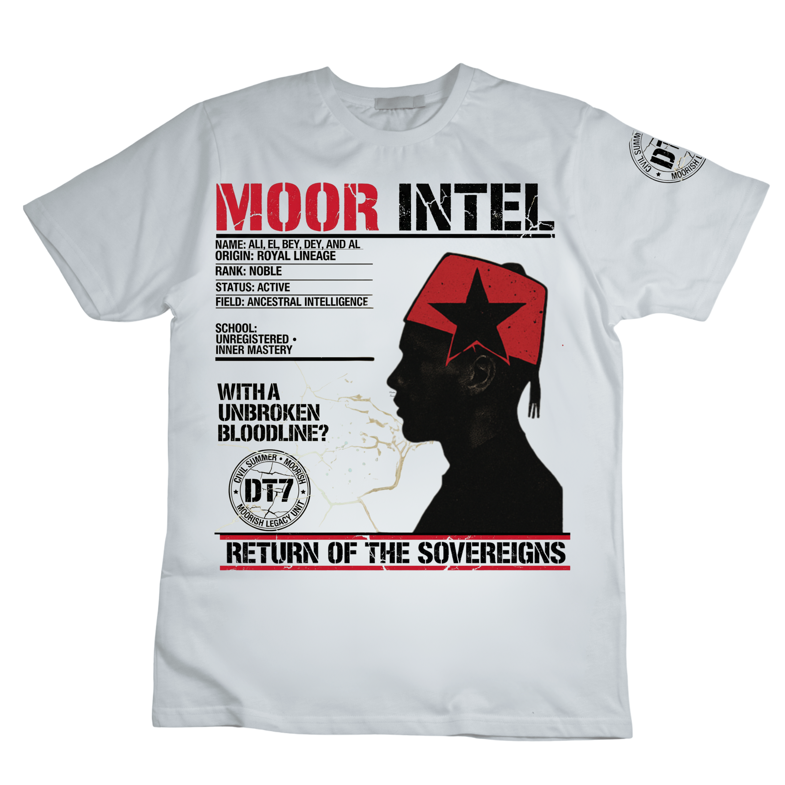 Moor Intel T-shirt, Return of the Sovereigns shirt, DT7 heritage apparel, Moorish pride shirt, Afrocentric streetwear, unbroken bloodline tee, Moorish identity clothing, Black history apparel