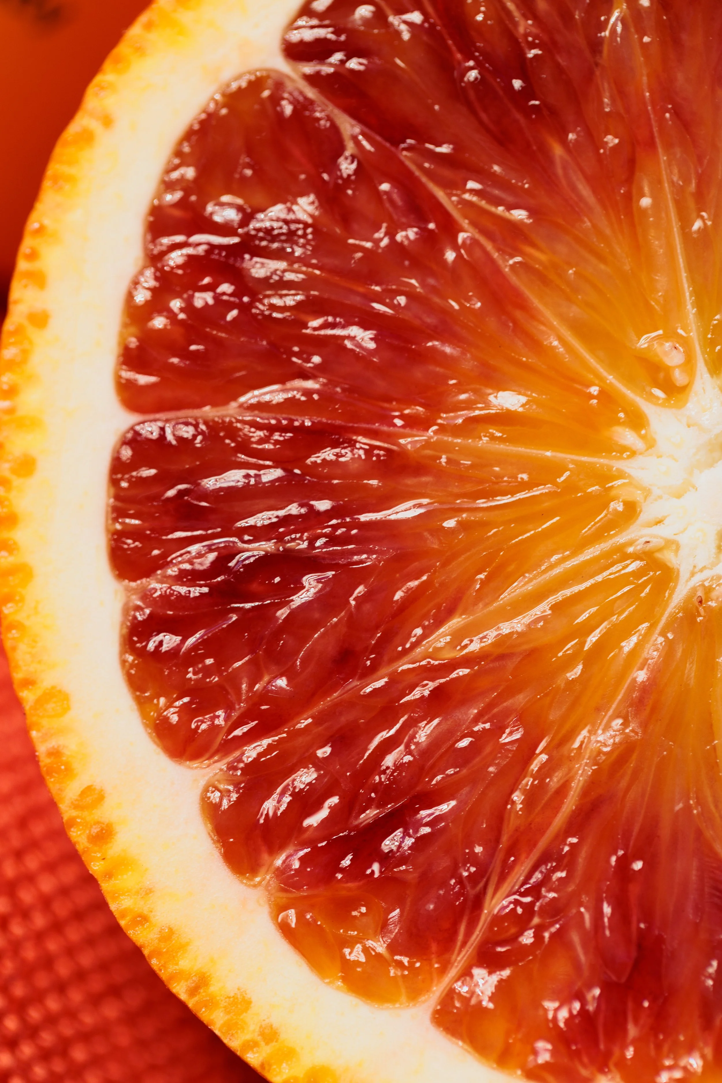Fresh blood orange macro photography for beverage branding by Los Angeles commercial photographer Matt Francisco