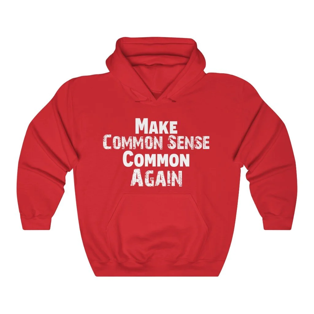 Red common sense hoodie best sale